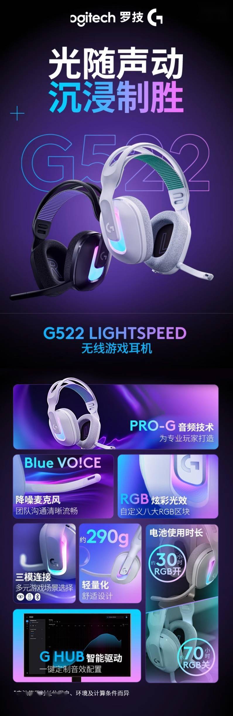 羅技G522頭戴游戲耳機(jī)上架京東1099元享三模無線新體驗(yàn)！